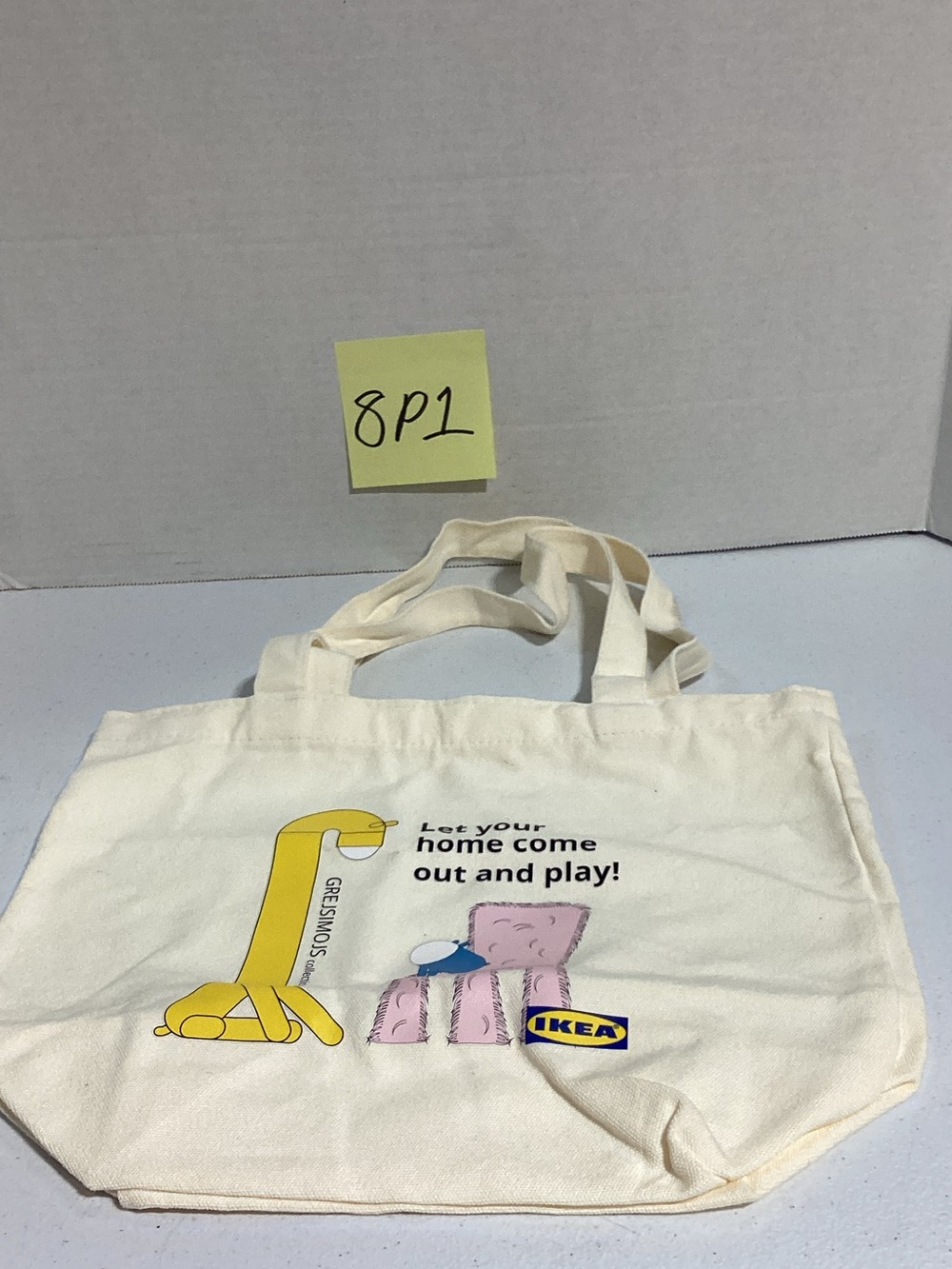 IKEA Kids Cream Canvas Tote with Yellow Giraffe and Pink Blocks